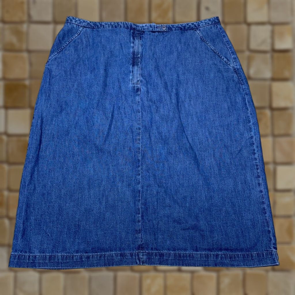 Lands' End Lands' End Denim Skirt Women Size 14 Regular Knee Length Blue Cotton Pockets Straight & Pencil Size 36" / US 14 / IT 50 - 1 Thumbnail