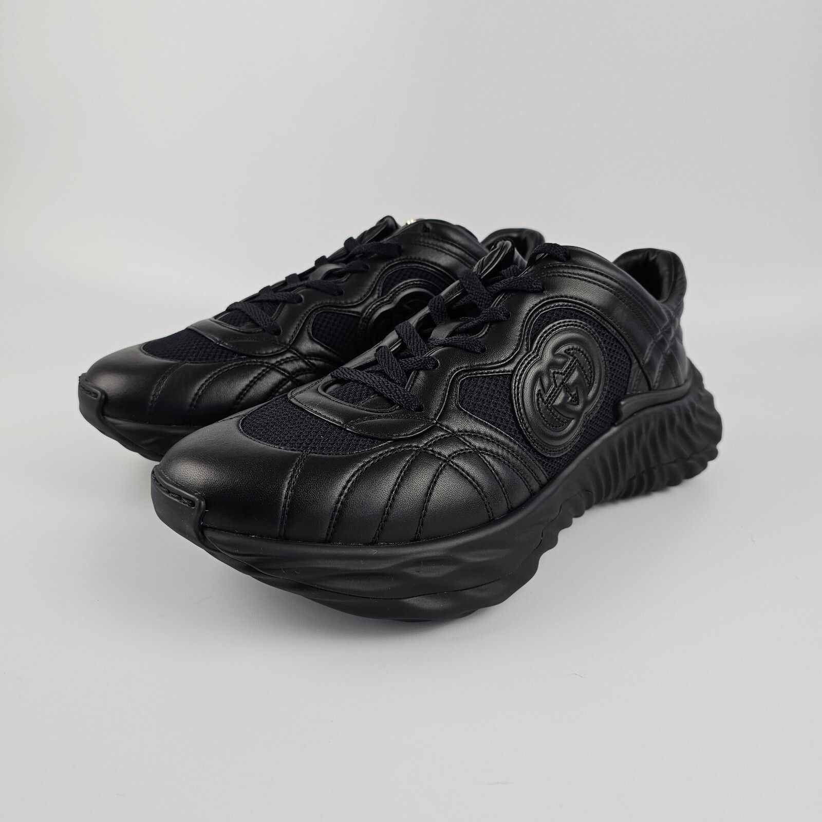 GUCCI Ripple $1290 Men's Black Leather Sneakers New And Auth