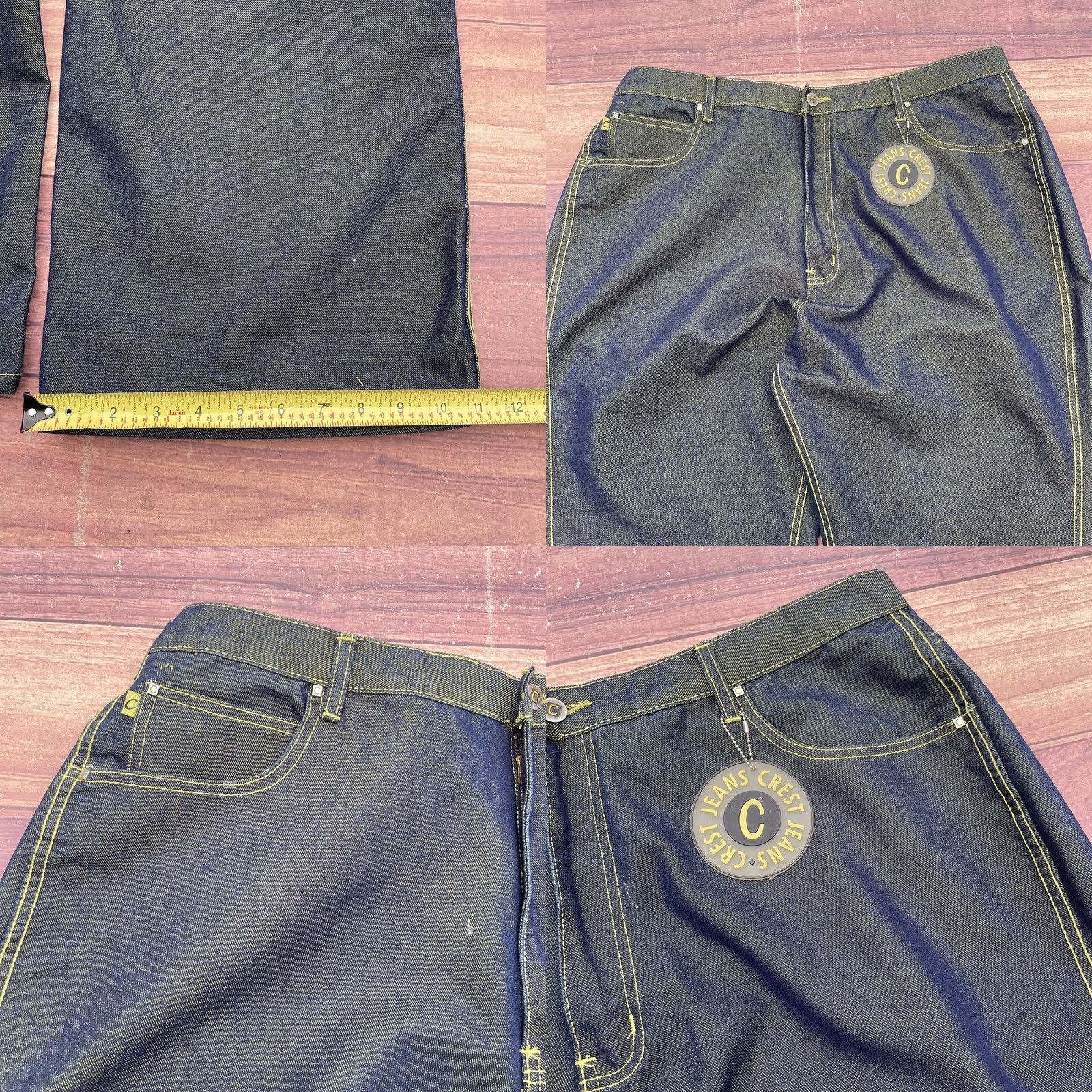 Denime VINTAGE Crest Jeans Wide-Leg Denim Jeans 24W Women Blue Lime Green Y2K Baggy Grunge Hip Hop 33.5in Inseam Womens Size 42" / US 20 - 8 Thumbnail