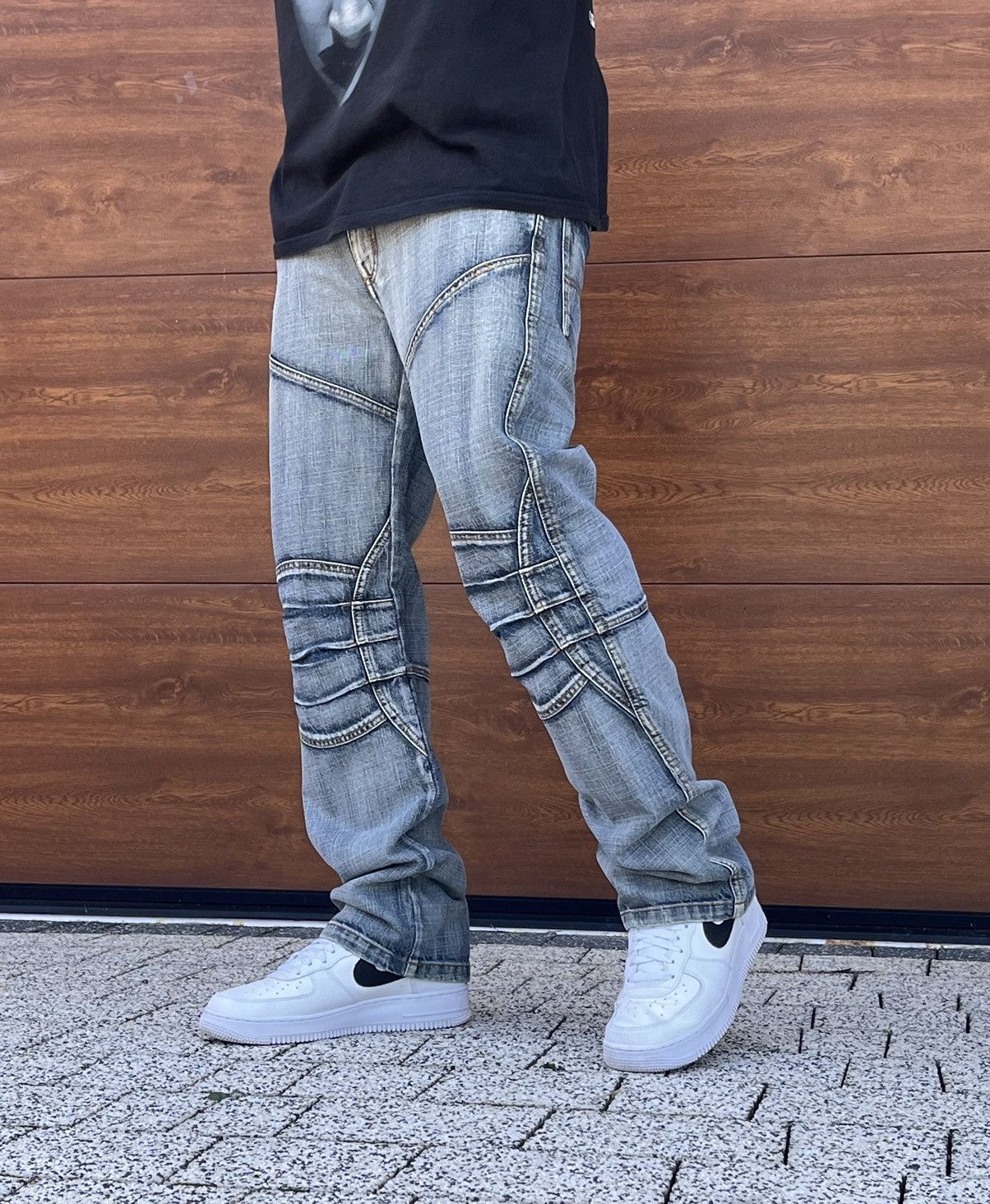 Japanese Brand × Vintage Vintage Double Knee Distressed Faded Jeans Trashed Pants Size US 32 / EU 48 - 12 Thumbnail