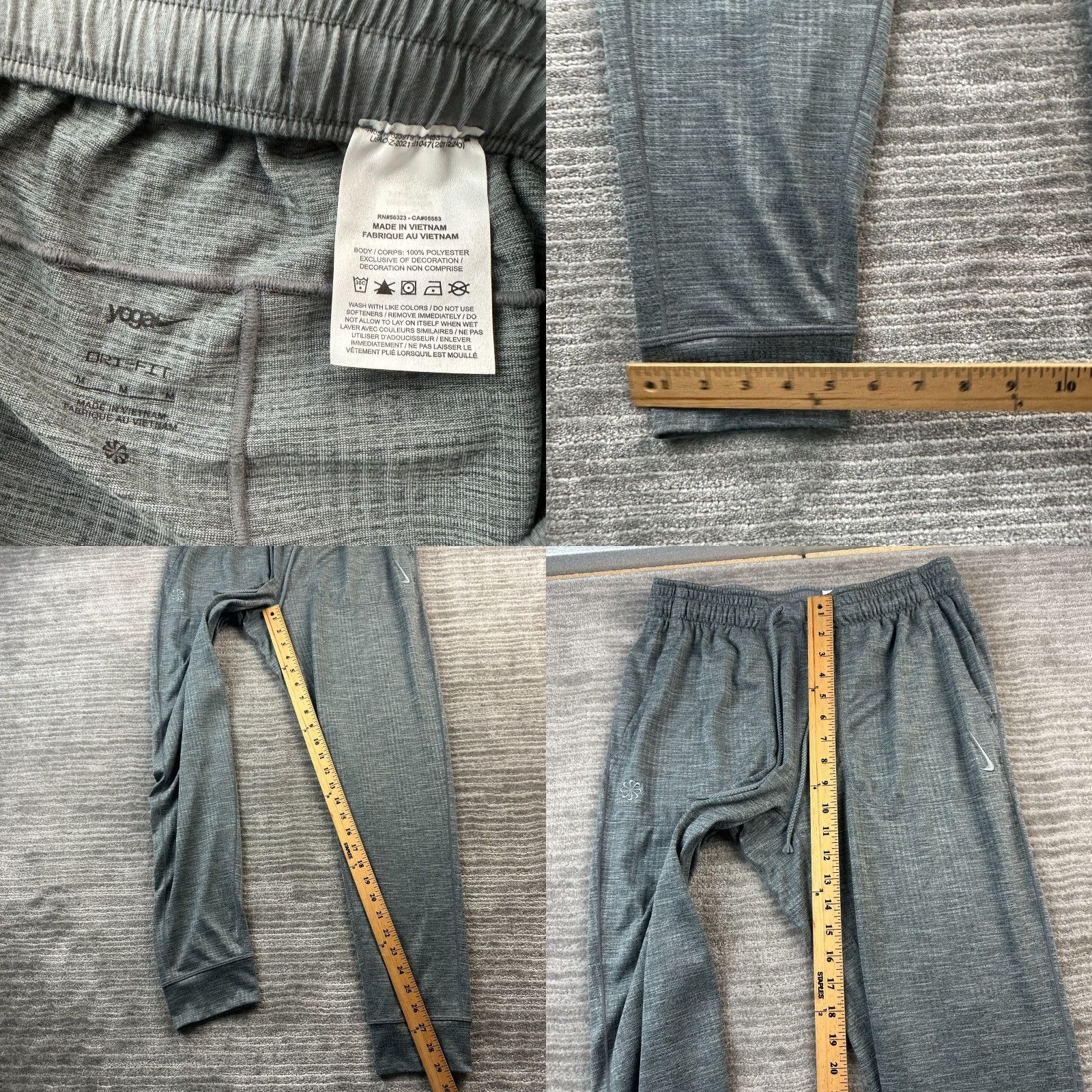 Nike Nike Yoga Pants Mens M Gray Dri-Fit Joggers with Pockets, Stretch, Inseam 29 in, Polyester Spandex, Regular Fit, Athletic Activewear Size US 31 - 8 Thumbnail