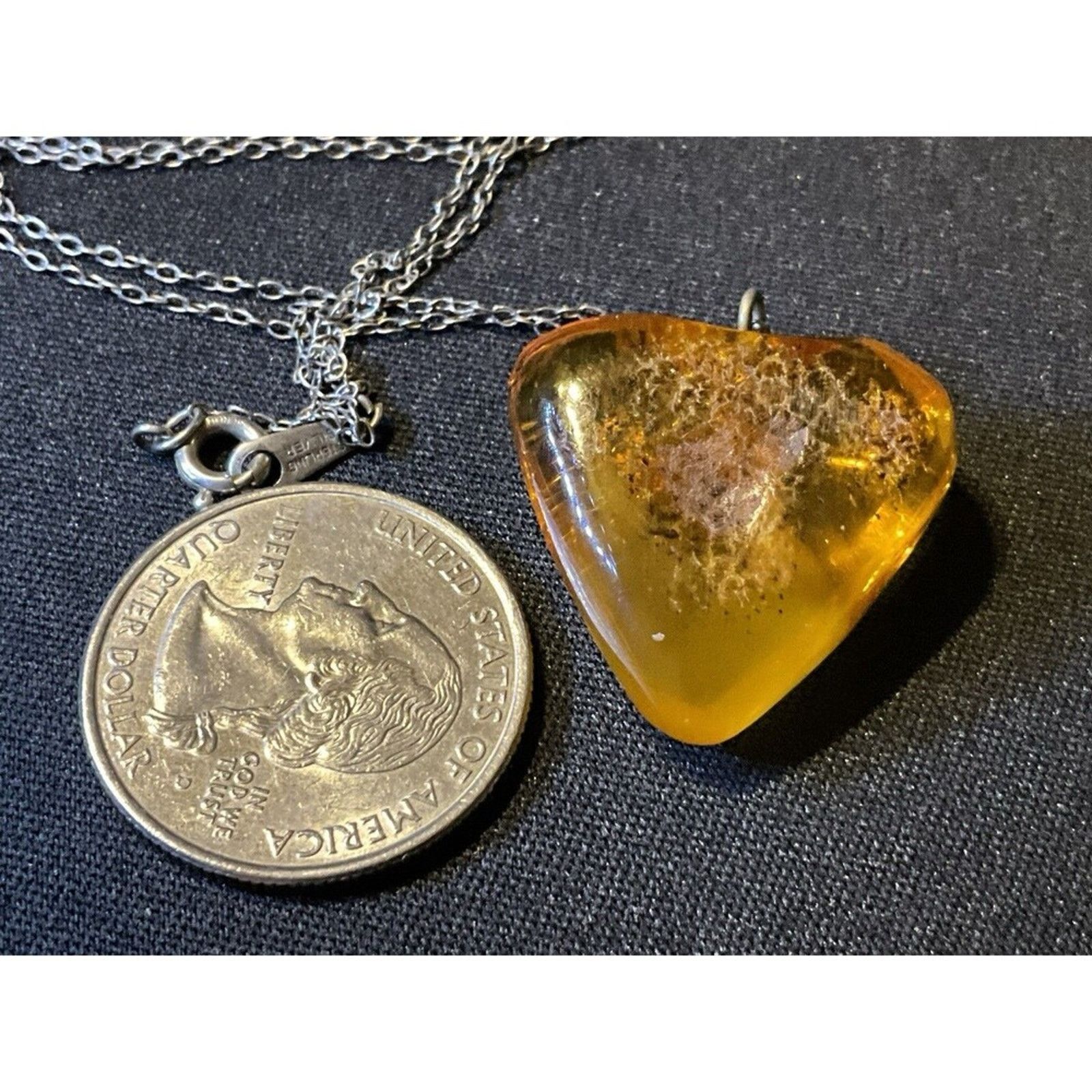 Other Vintage Sterling Amber Heart Pendant Necklace 16in Size ONE SIZE - 4 Thumbnail