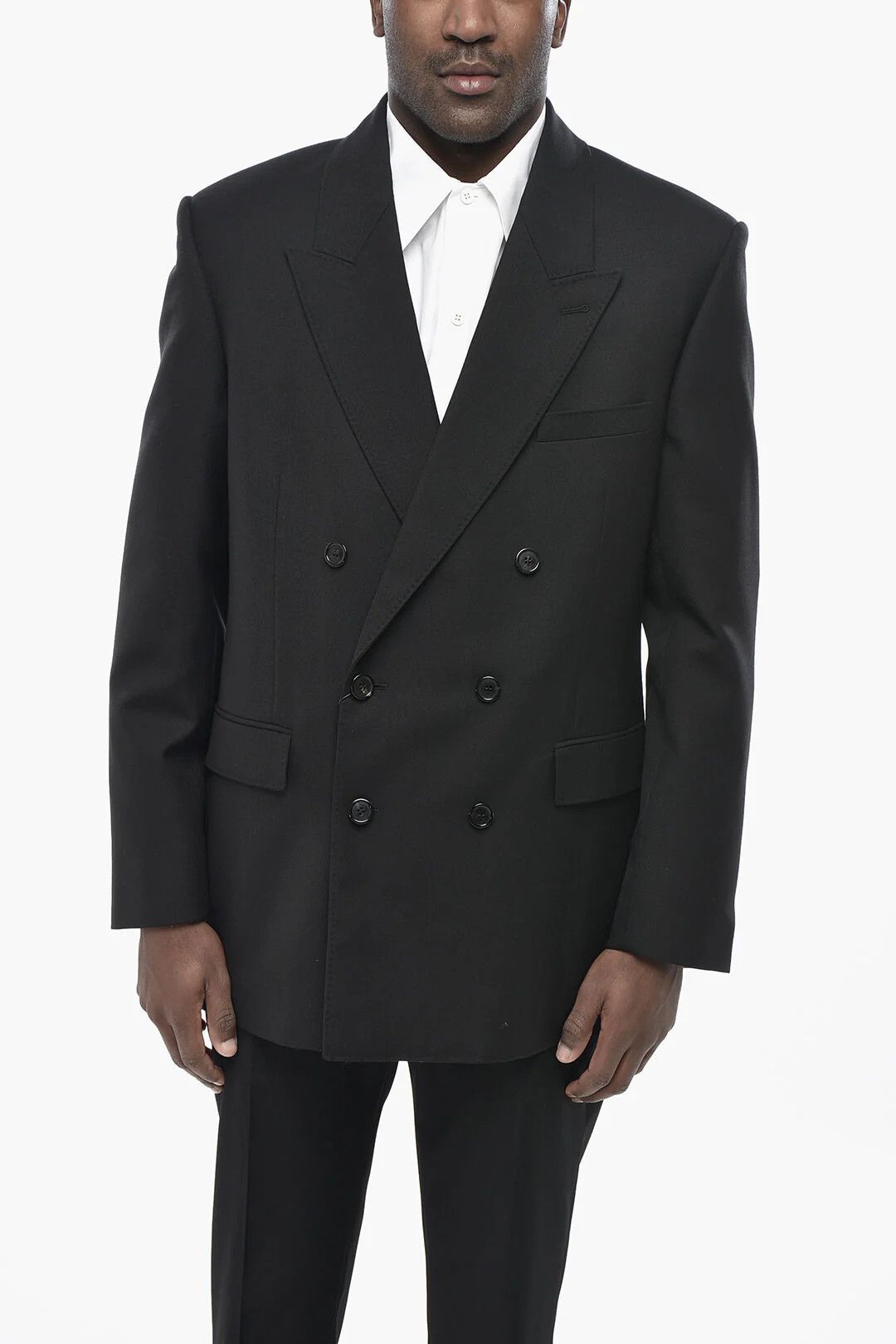 Saint Laurent Paris og1mm0426 Double-Breasted Wool Jacket in Black Size US M / EU 48-50 / 2 - 1 Thumbnail