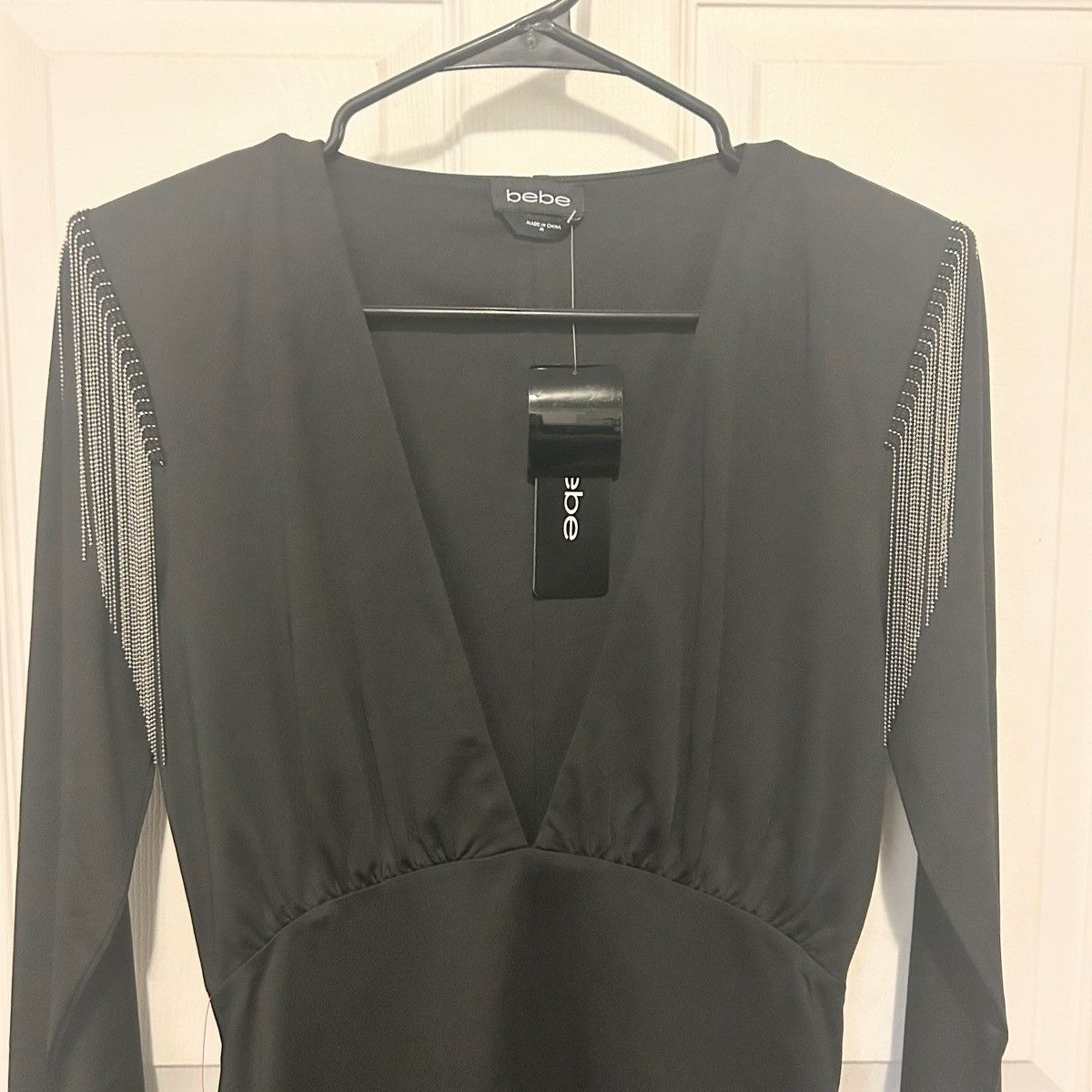 Bebe Bebe Black Fringe Trim V-Neck Mini Dress Medium M BNWT Size M / US 6-8 / IT 42-44 - 5 Thumbnail
