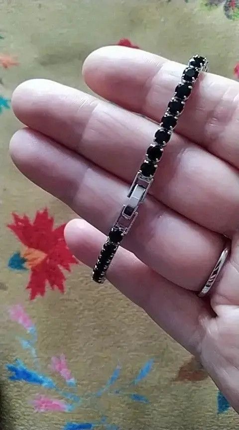 Jewelry 4mm Tennis Chain Sterling Silver Black Zirconia Bracelet Size ONE SIZE - 5 Thumbnail