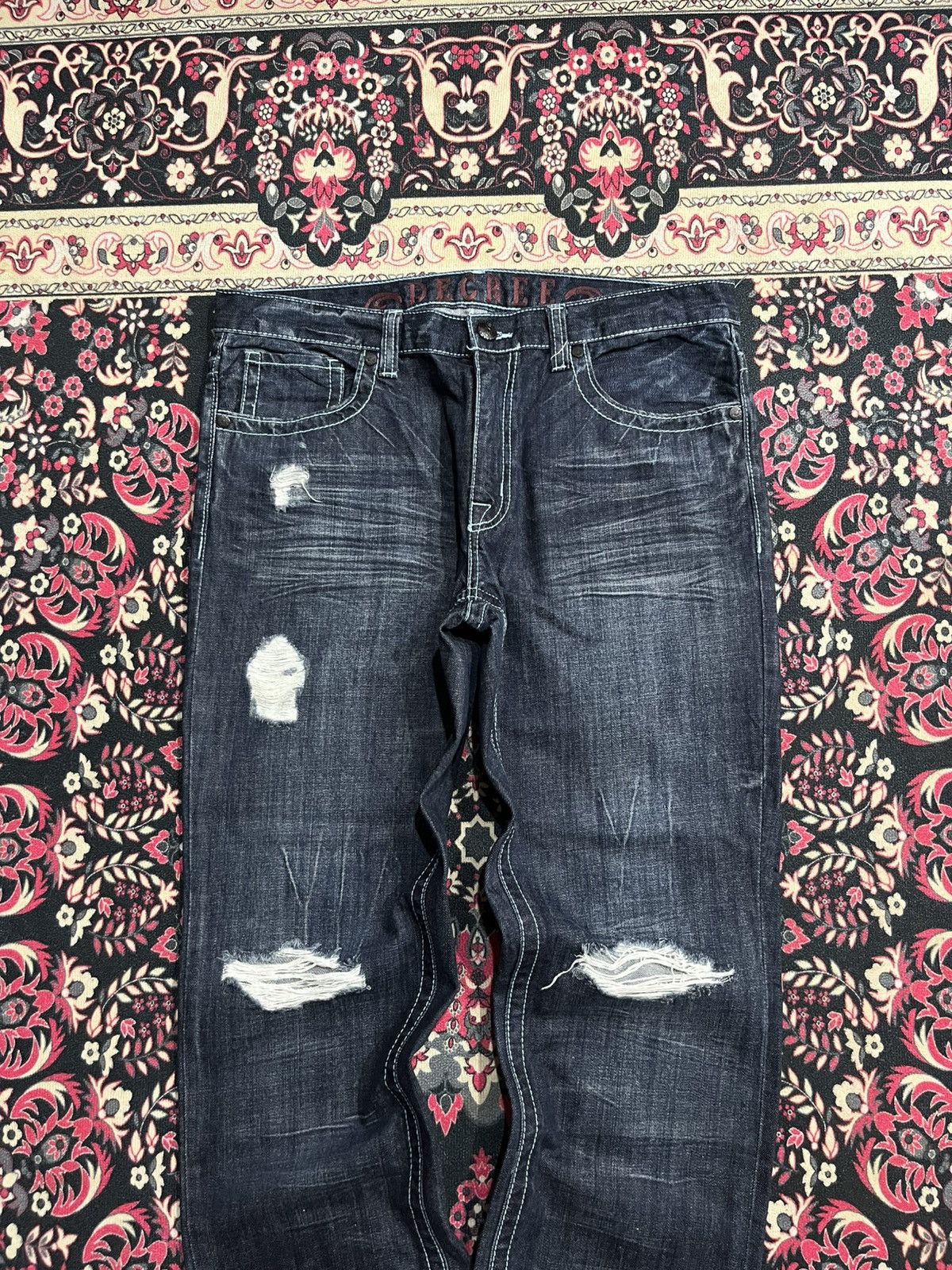 No Faith Studios Vintage Decree Dark Washed Distressed Slim Straight Jeans Size US 36 / EU 52 - 3 Thumbnail