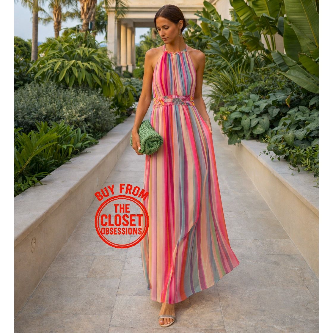 Mango MANGO Resort Stripe Halter Maxi Vacation Dress NWT Size S / US 4 / IT 40 - 13 Thumbnail