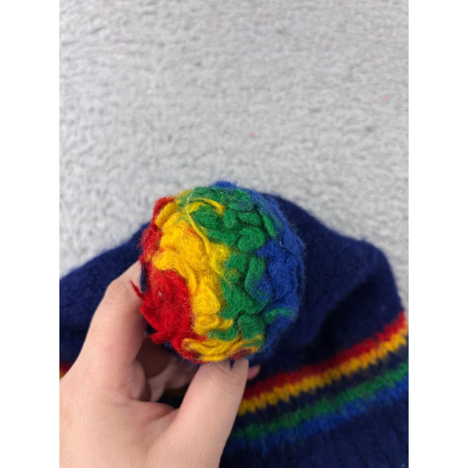 Rainbow VINTAGE Meister Beanie Toque Adult One Size Blue Rainbow Wool Made New Zealand Pom Hat Mens Beanie 90s Ski Size ONE SIZE - 3 Thumbnail