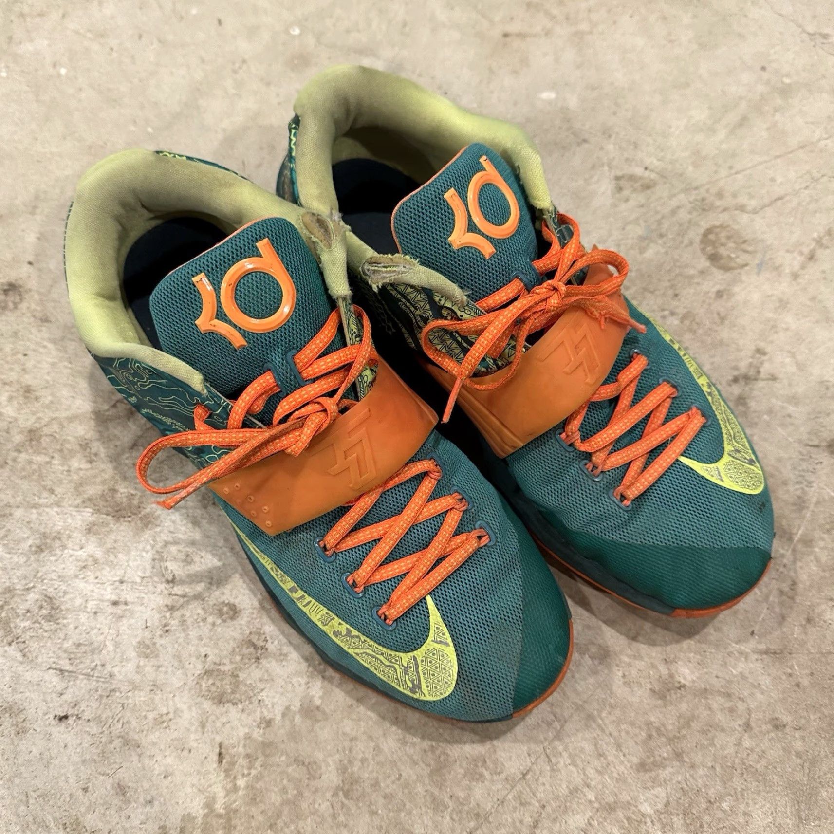 Nike VINTAGE Nike KD VII 7 'Weatherman' Green Orange Yellow Men's Size 12 653996-303 WORN Sneakers Size US 12 / EU 45 - 4 Thumbnail