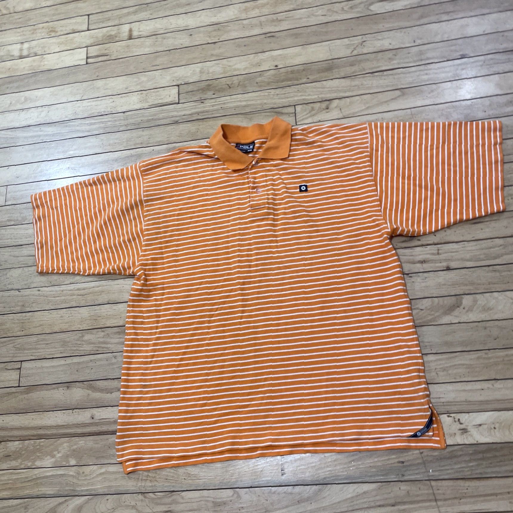 Southpole SOUTHPOLE Polo Shirt Men's 2XL Orange Stripe Stretch Knit Y2K Streetwear Short Sleeve Collared Polo Shirt Size US XXL / EU 58 / 5 - 2 Thumbnail