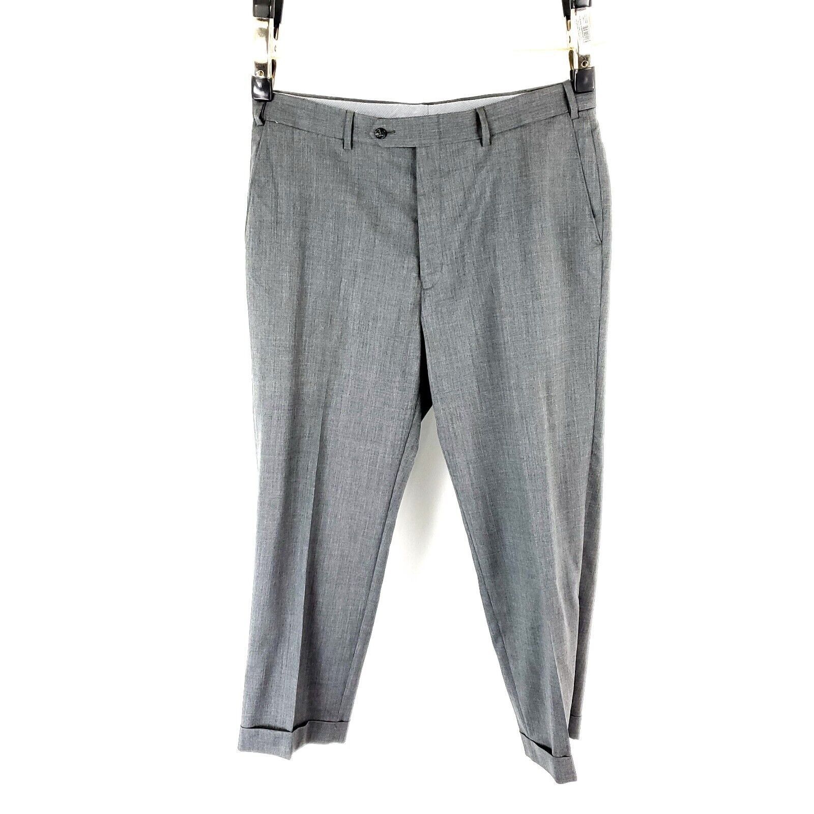 Hart Schaffner Marx Hart Schaffner Marx Wool Dress Pants 36/28 Gray Mid Rise Fla Size 36R - 6 Thumbnail