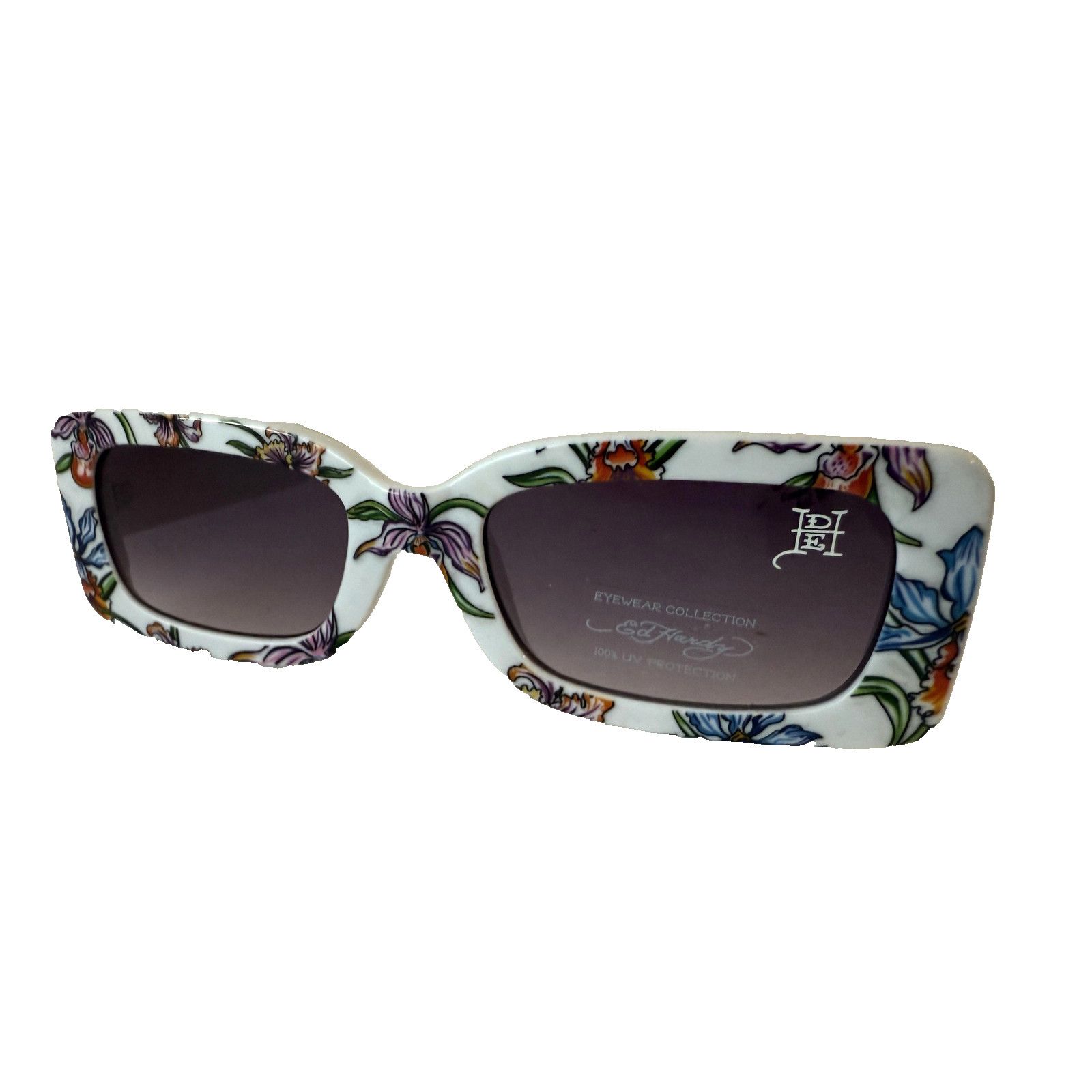 Ed Hardy Ed Hardy Sunglasses Womens White Floral Oversized Rectangle Size ONE SIZE - 2 Thumbnail