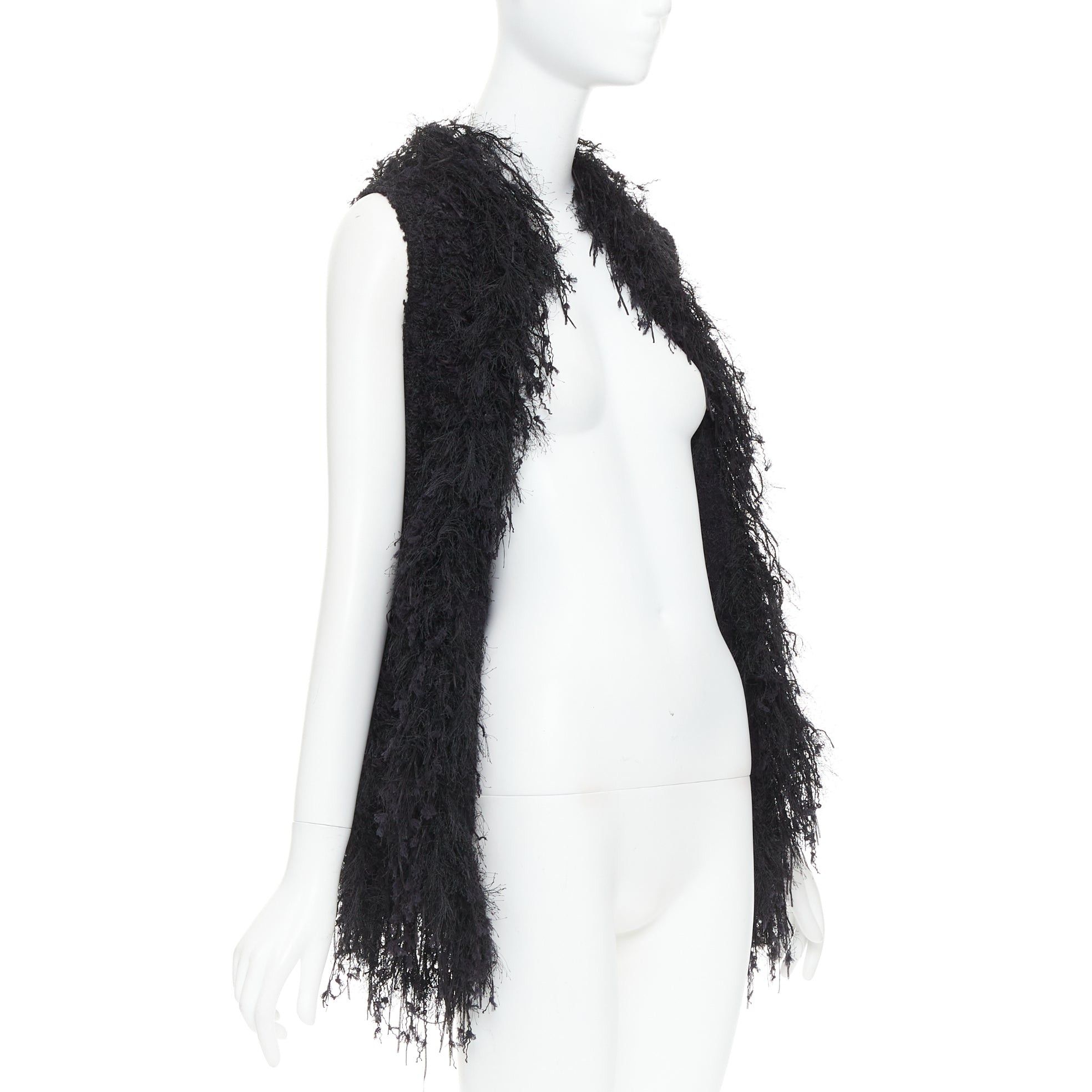 Balmain BALMAIN black fringe tweed gold varsity buttons drape front vest FR36 S Size S / US 4 / IT 40 - 1 Thumbnail