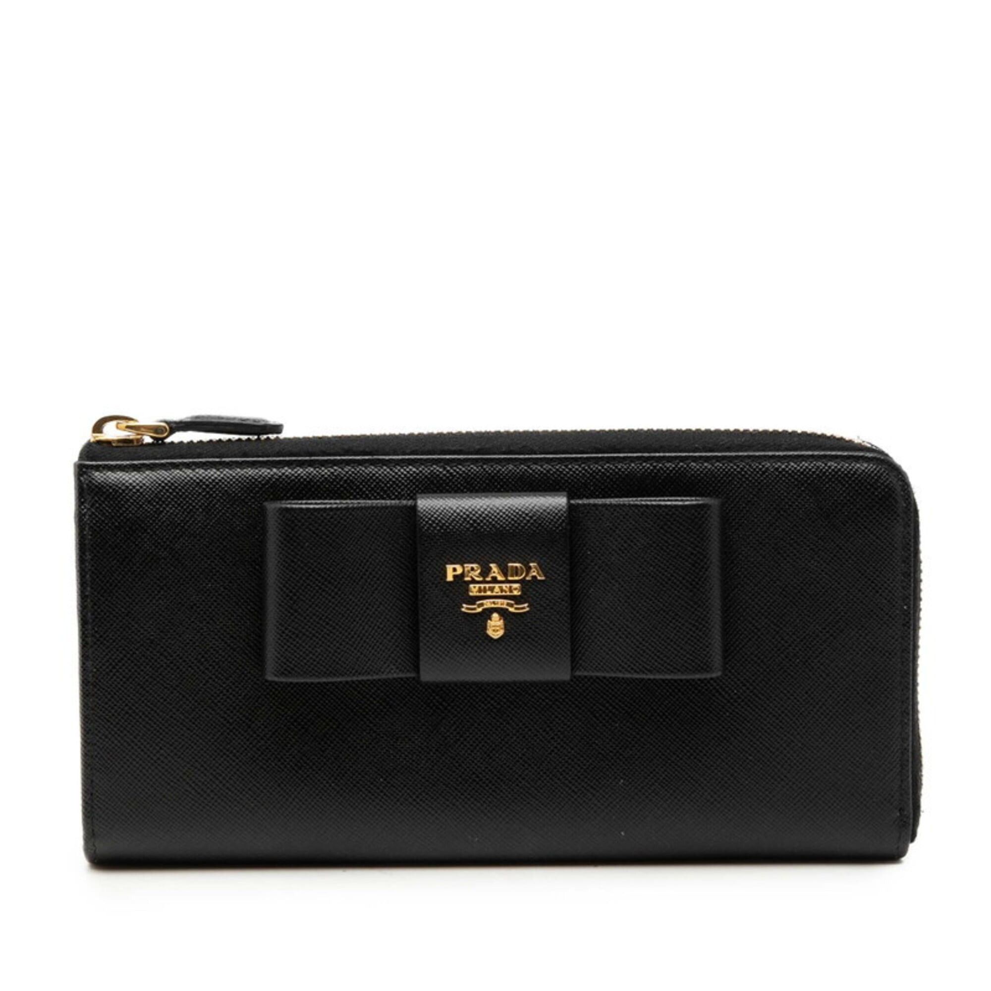 Prada Prada Round Long Wallet Zipper Saffiano Leather Black | Grailed