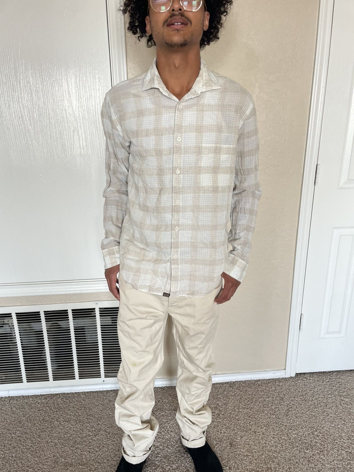 Billy Reid Mini check Plaid Linen/Cotton button Front Shirt Size US M / EU 48-50 / 2 - 1 Thumbnail