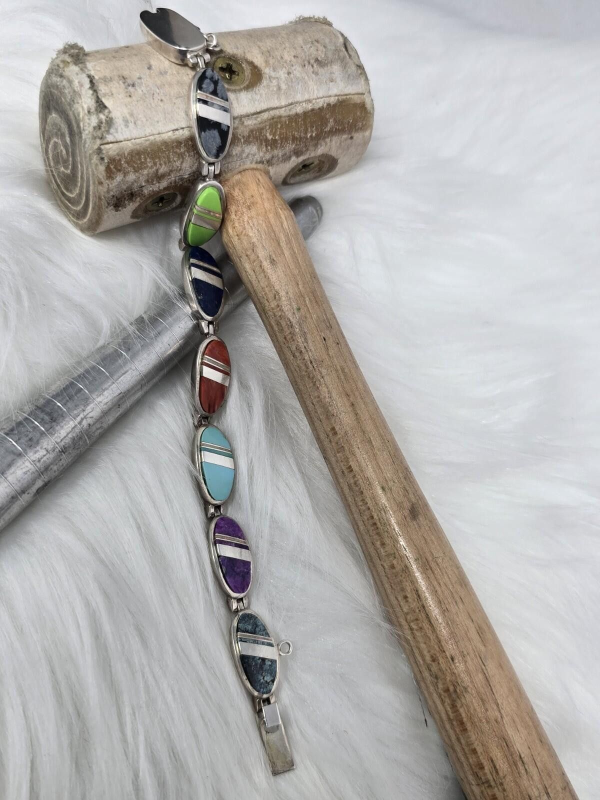 Other Calvin Begay Navajo Multi Stone Inlay Sterling Bracelet Size ONE SIZE - 5 Thumbnail