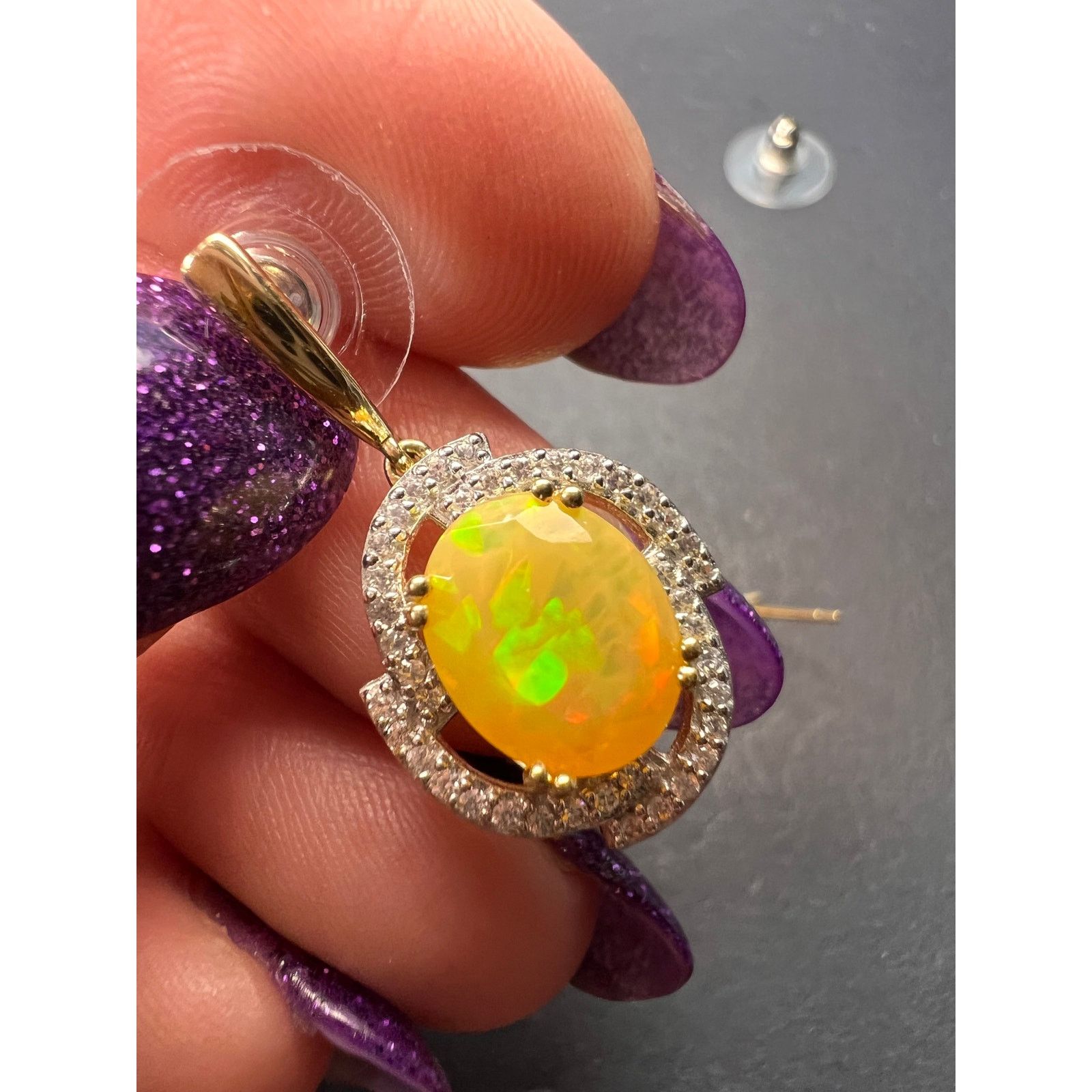 Other 10k gold Ethiopian opal and white zircon earrings Size ONE SIZE - 7 Thumbnail