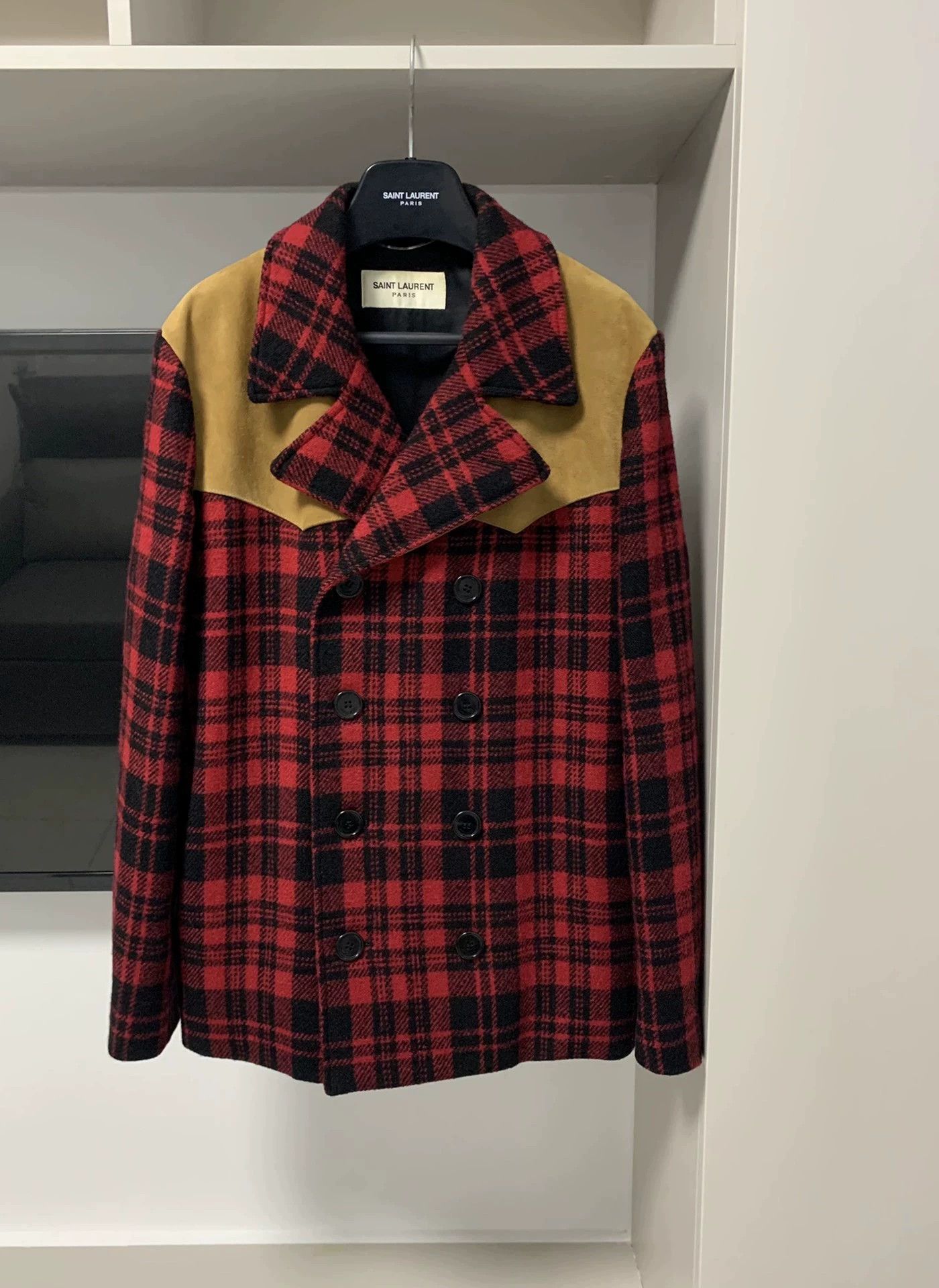 Saint Laurent Paris Saint Laurent Paris Red checkered suede coat Size US L / EU 52-54 / 3 - 1 Thumbnail