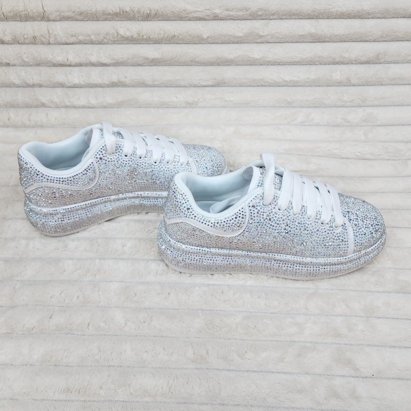 Other Dazzle Cush White Rhinestone Platform Sneakers Tennis Shoes Size US 7 / IT 37 - 3 Thumbnail