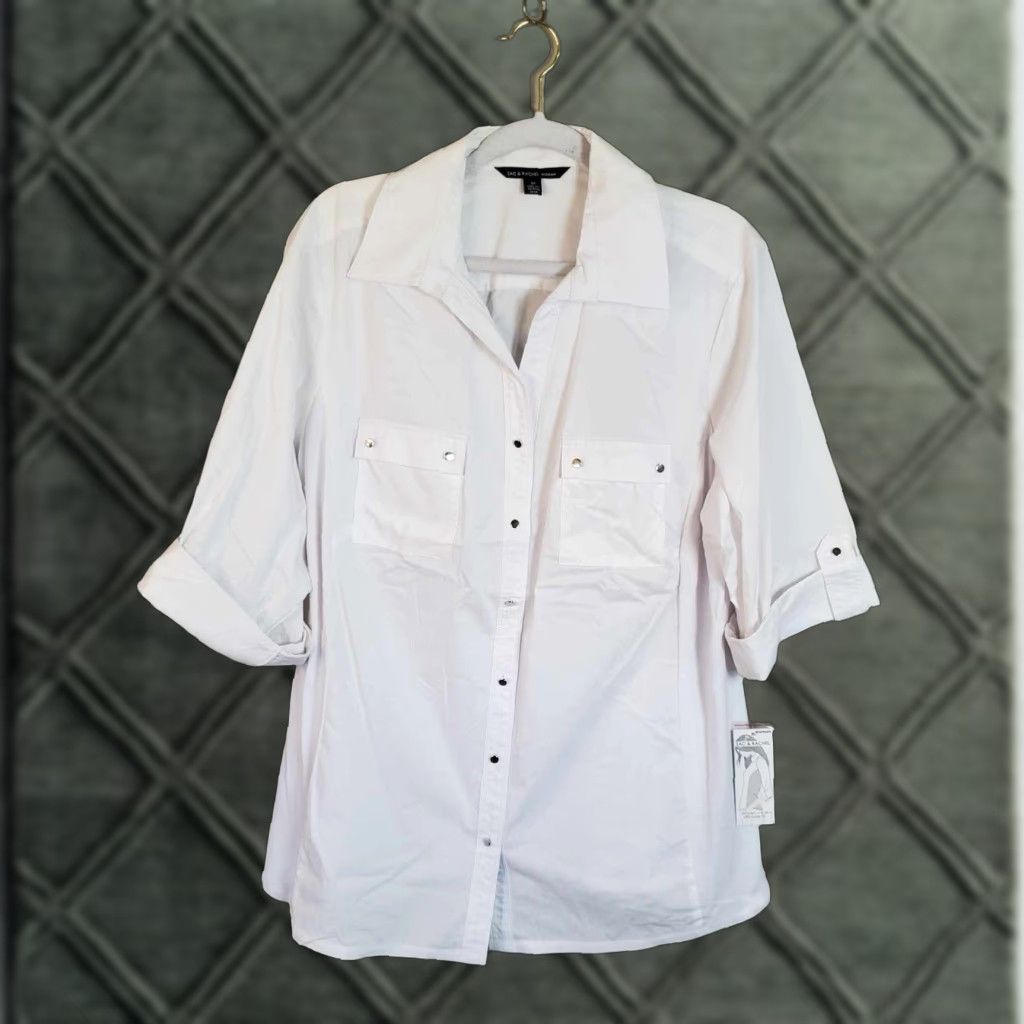 Vintage Zac & Rachel Womens Button-Up 2X White NWT MSRP 4 Plus Size Top Size XXL / US 16-18 / IT 52-54 - 1 Thumbnail