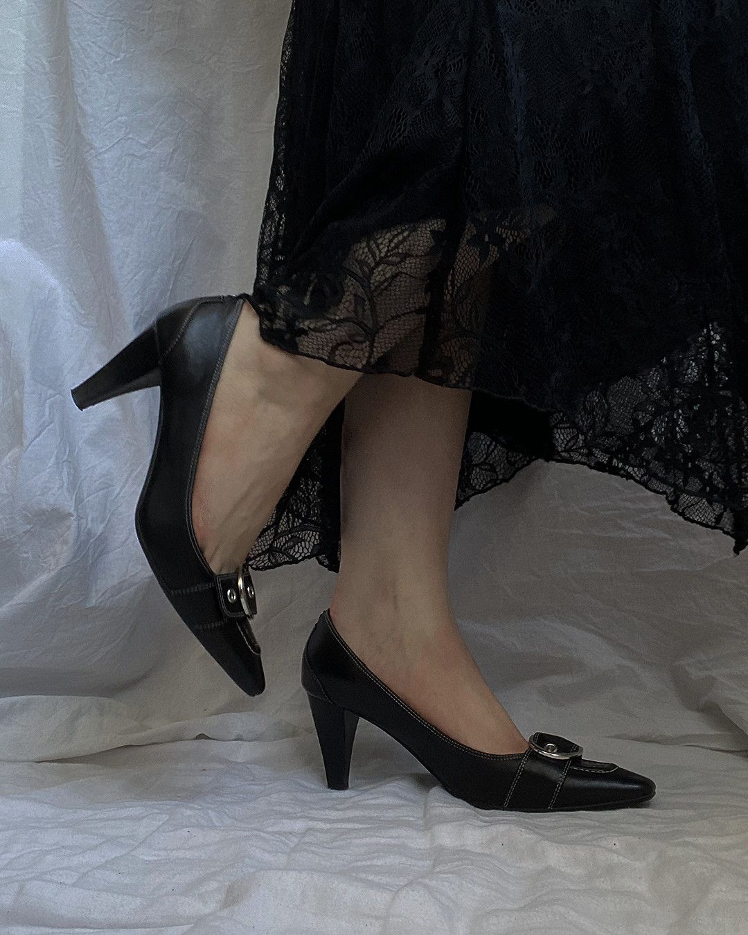 Esprit vintage black heels with buckle details Size US 7.5 / IT 37.5 - 5 Thumbnail