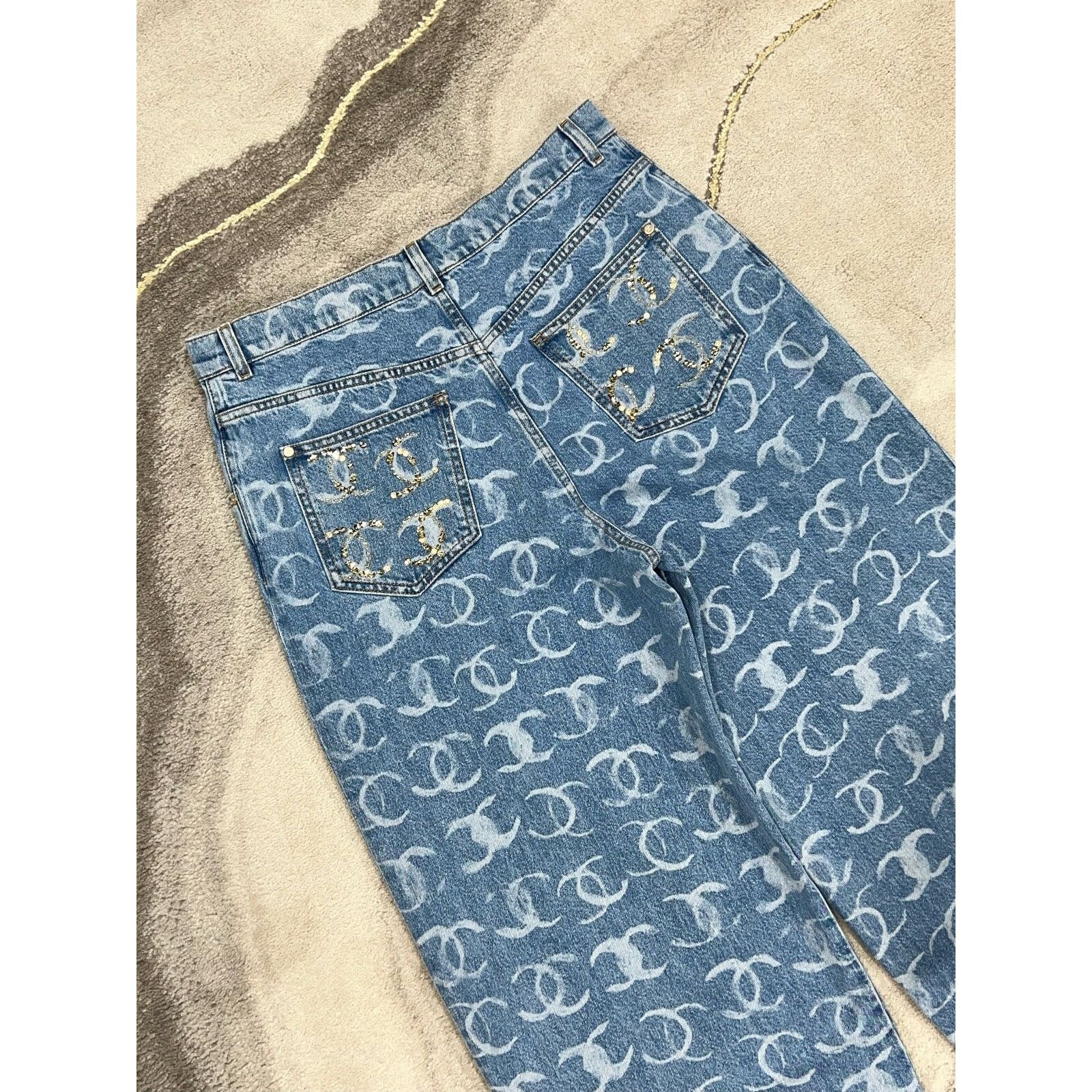 Chanel Chanel Denim White CC Print Logo Baggy Oversized Jeans 34 Size 24" / US 00 / IT 34 - 9 Thumbnail