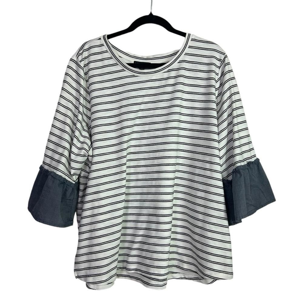 Designer Lane Bryant l Striped Chambray Ruffle Sleeve Top 22/24 3X Size 3XL / US 20-22 - 1 Thumbnail