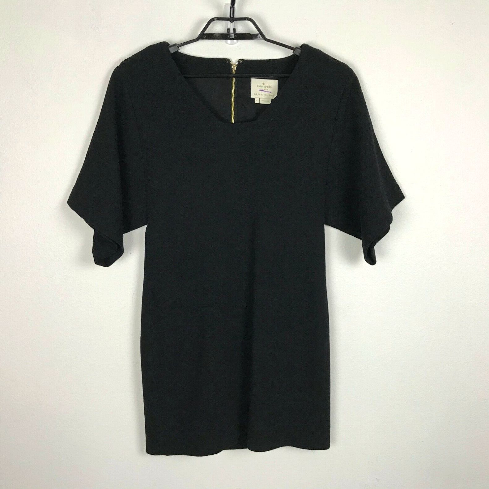 Image of Vintage Kate Spade New York Mini Dress Size 4 Black Heavyweight Short Wide Sleeves in White, Women'