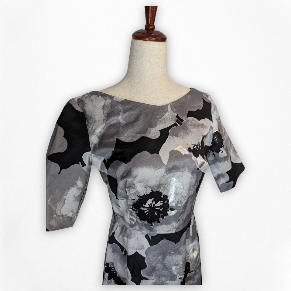 Lela Rose Short sleeve floral print black & silver cocktail dress sz 6 Size M / US 6-8 / IT 42-44 - 3 Thumbnail