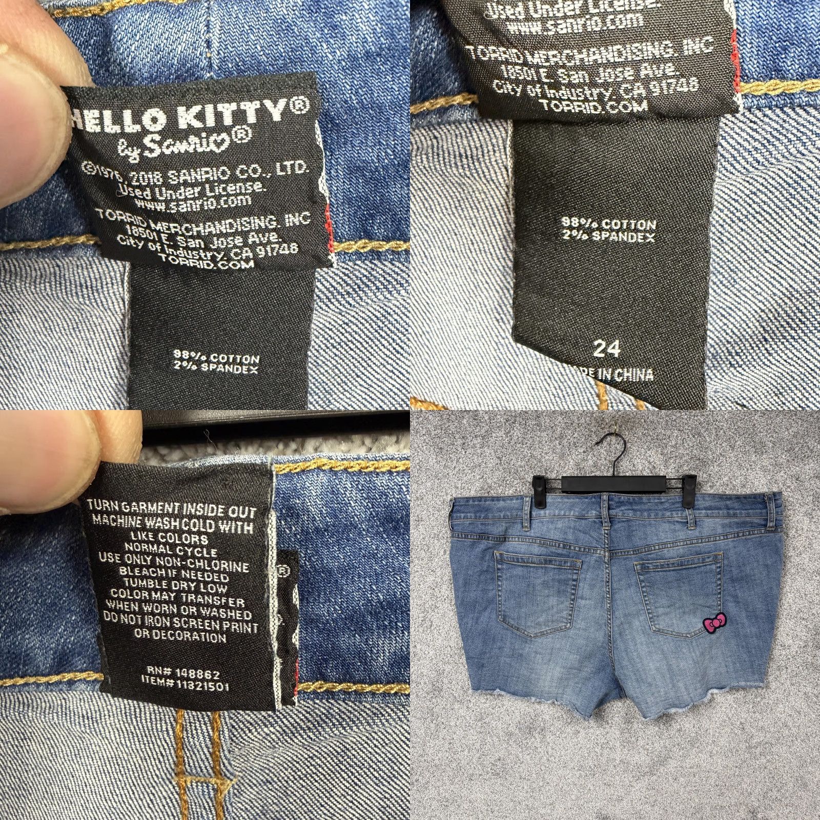 Vintage VINTAGE Hello Kitty Shorts 24 Plus 47x4 Denim Cut-Off Patches Y2K Grunge Playful Upcycled Size 42" / US 20 - 8 Thumbnail