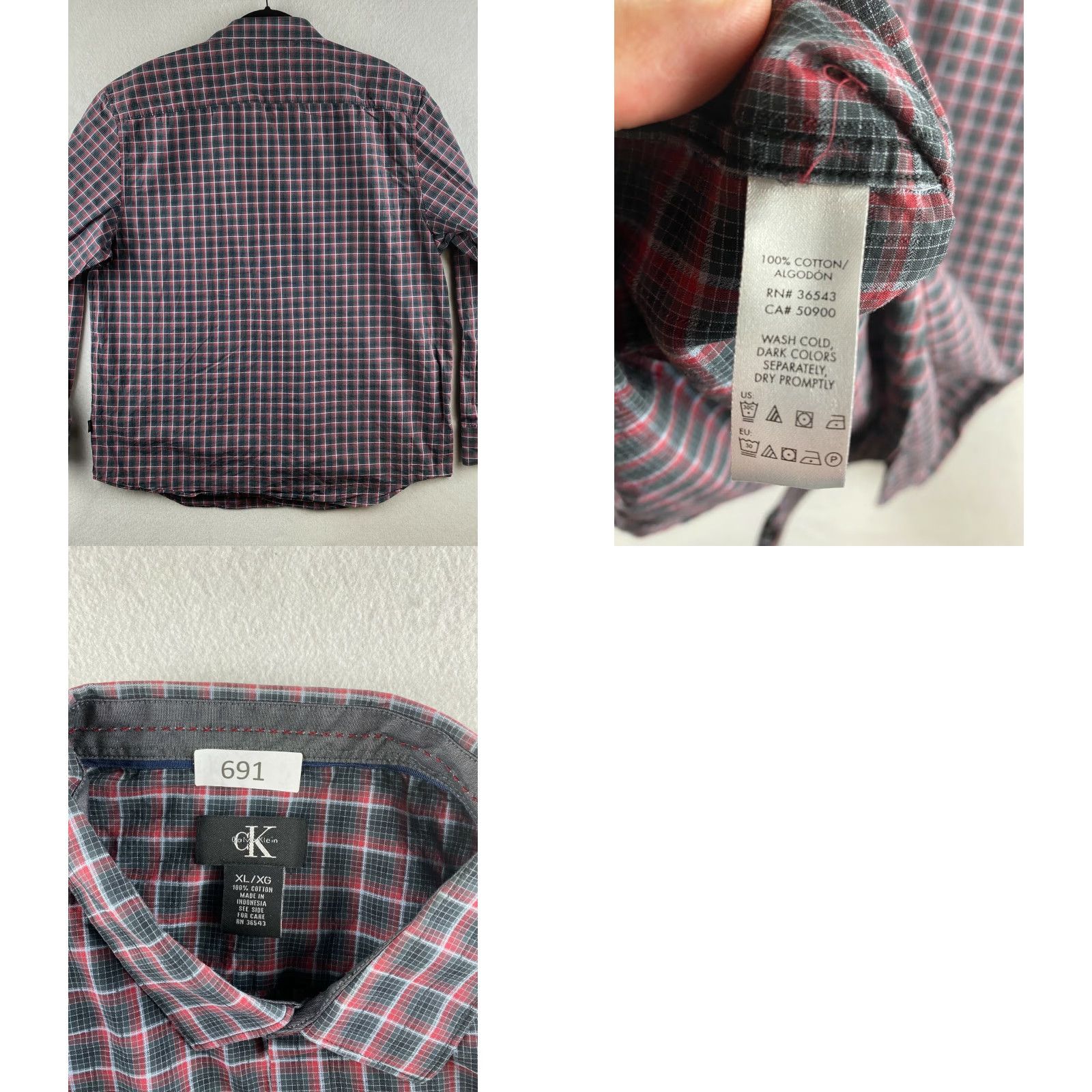 Calvin Klein Calvin Klein Shirt Mens XL Gray Red Button-Up Plaid Long Sleeve Size US XL / EU 56 / 4 - 8 Thumbnail