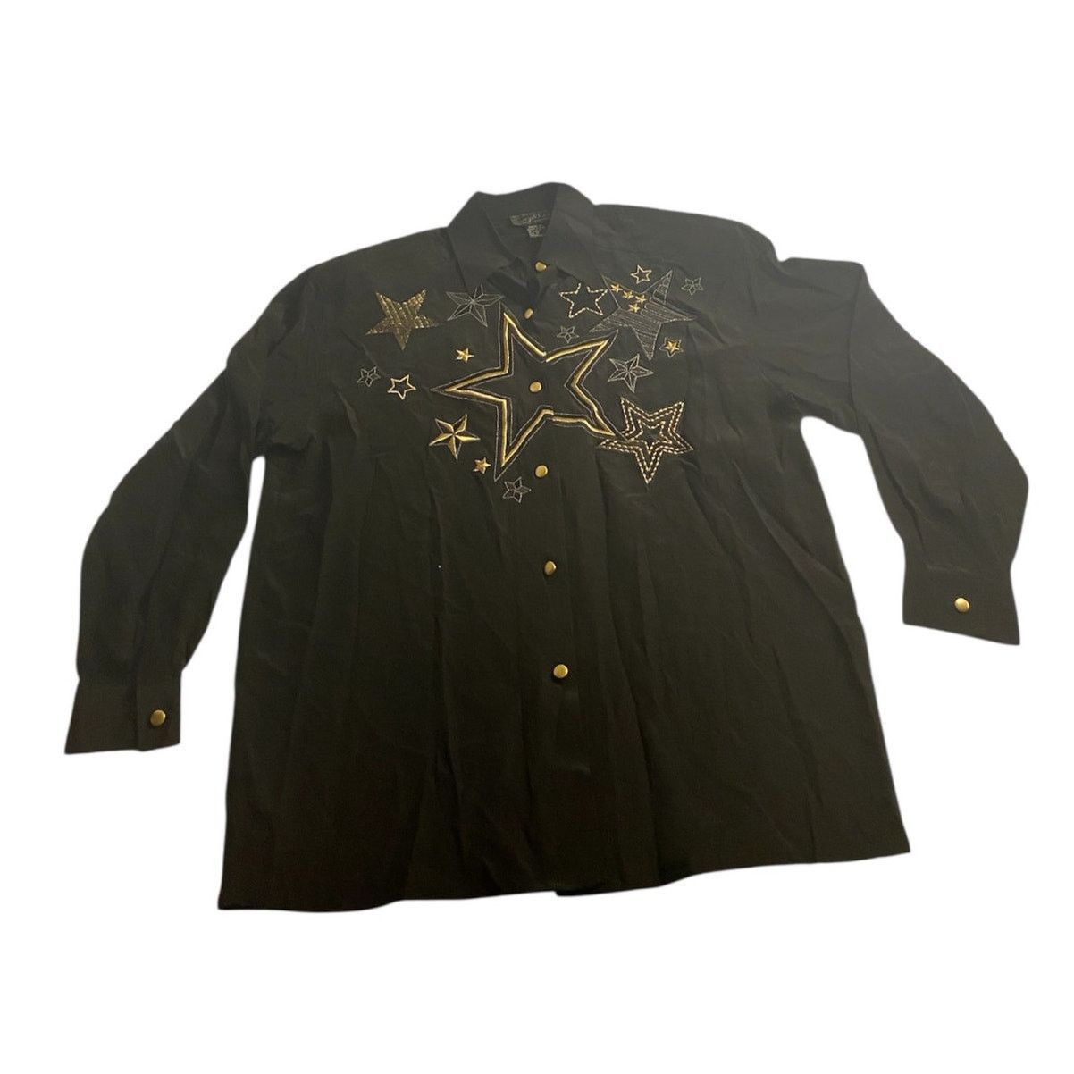 Other Vintage Starcore Glam Embroidered Silk Button Down Suzelle Size XL / US 12-14 / IT 48-50 - 2 Thumbnail