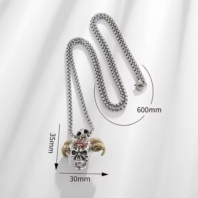 Jewelry Devil Skull Horns Skull Pendant Necklace Size ONE SIZE - 4 Thumbnail