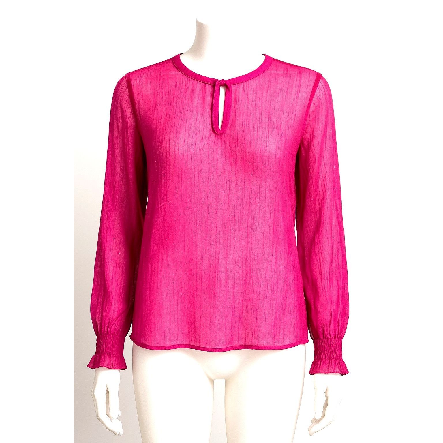 Sears Simply Styled by Sears Sheer XL Fuschia Pink Long Sleeve Blo Size XL / US 12-14 / IT 48-50 - 3 Thumbnail