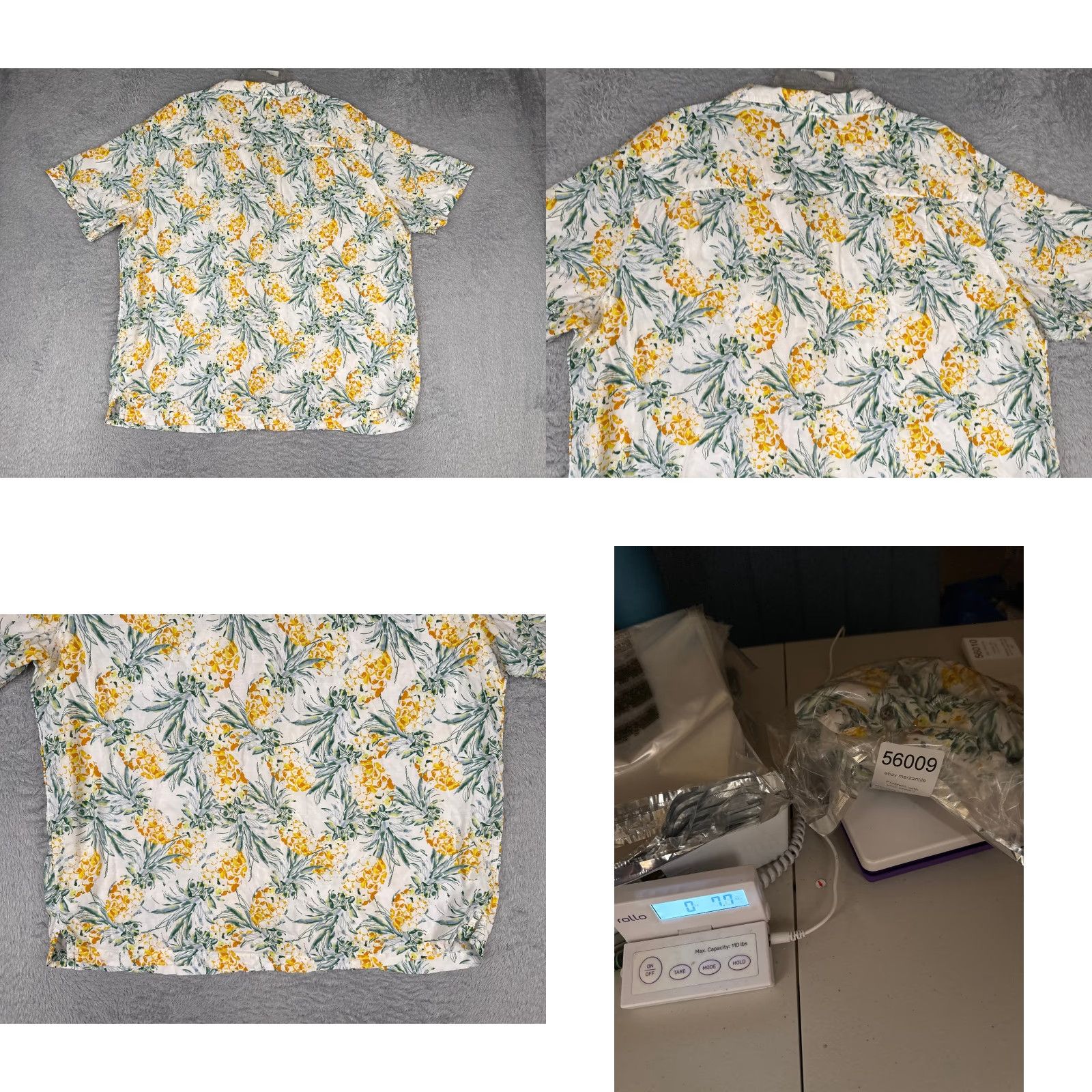 George George Shirt Men 2XL White Yellow Green Pineapple Hawaiian 100% Rayon Button-Up Collared Short Sleeve Floral All Seasons Breathable Pockets Mens Size US XXL / EU 58 / 5 - 9 Thumbnail