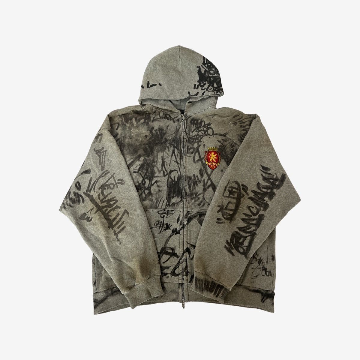 Image of Balenciaga Ss23 Grey Skate Graffiti Zip Hoodie, Men's (Size Small)