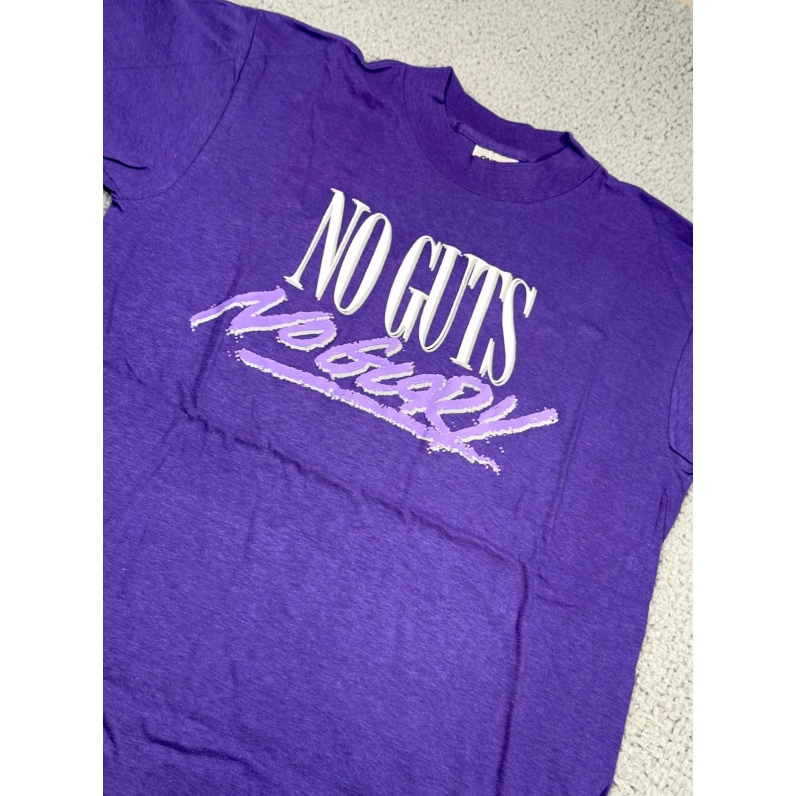 Vintage VINTAGE No Guts No Glory Shirt Mens Large Purple Raised Lettering Single Stitch 90s Size US L / EU 52-54 / 3 - 5 Thumbnail