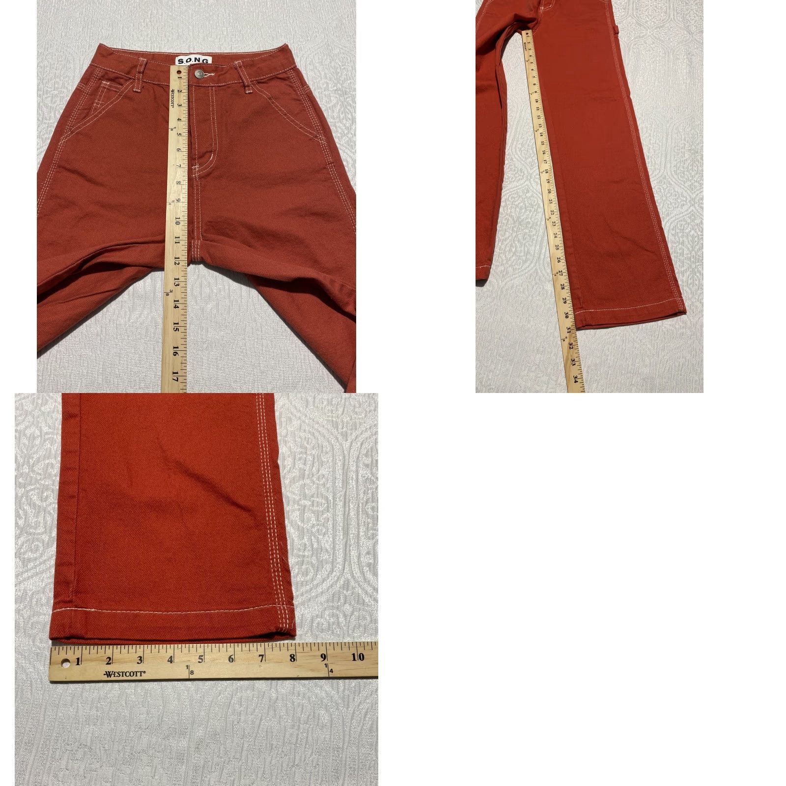 Vintage S.O.N.G Pants Carpenter 90s High Rise Juniors Size 1 Womens Rust Red Straight Leg Pockets Workwear Size 42" / US 20 - 8 Thumbnail