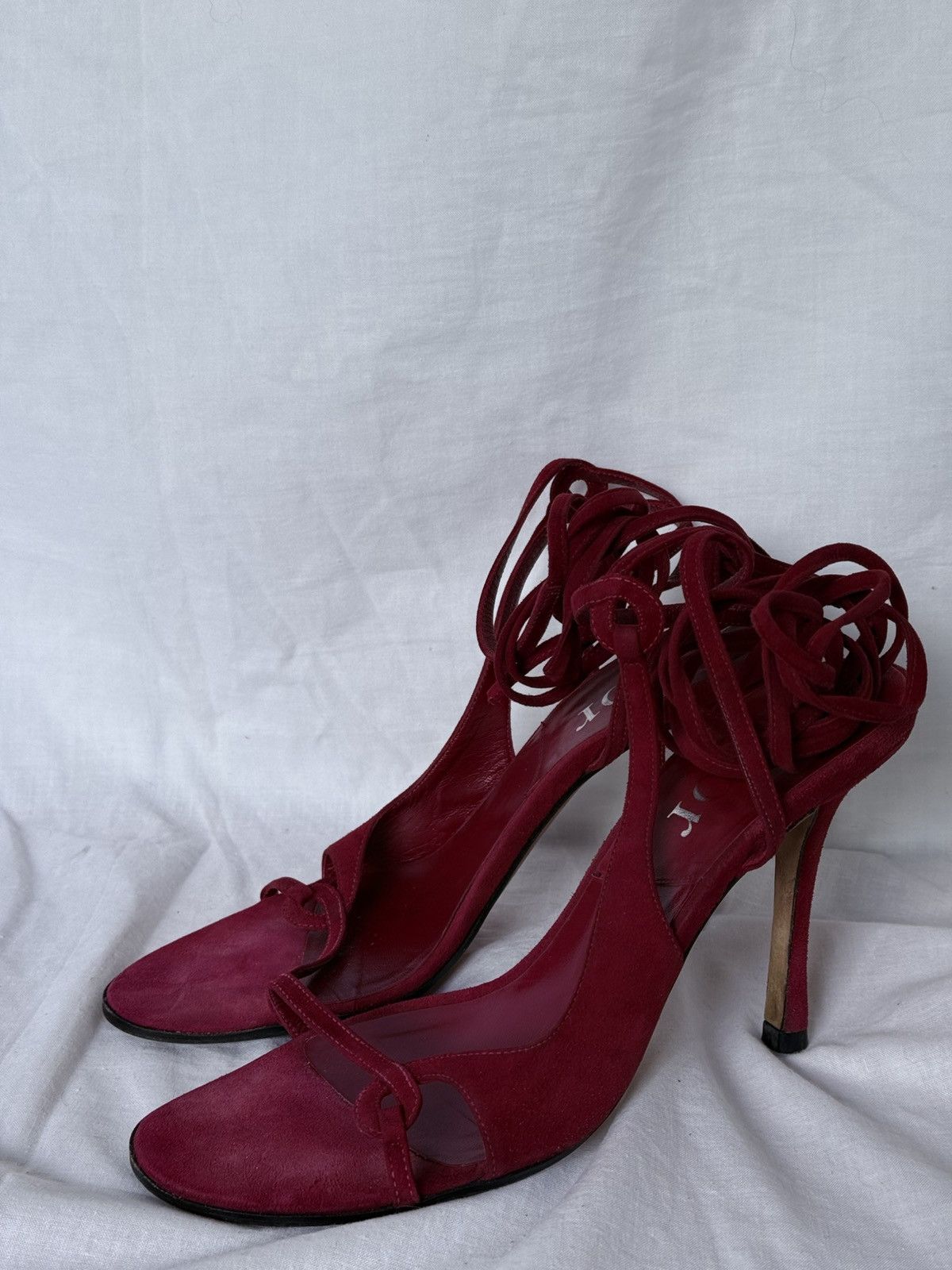 Dior Dior Red Suede Sandals on Hight Heels Tied Laces Size US 7 / IT 37 - 2 Thumbnail