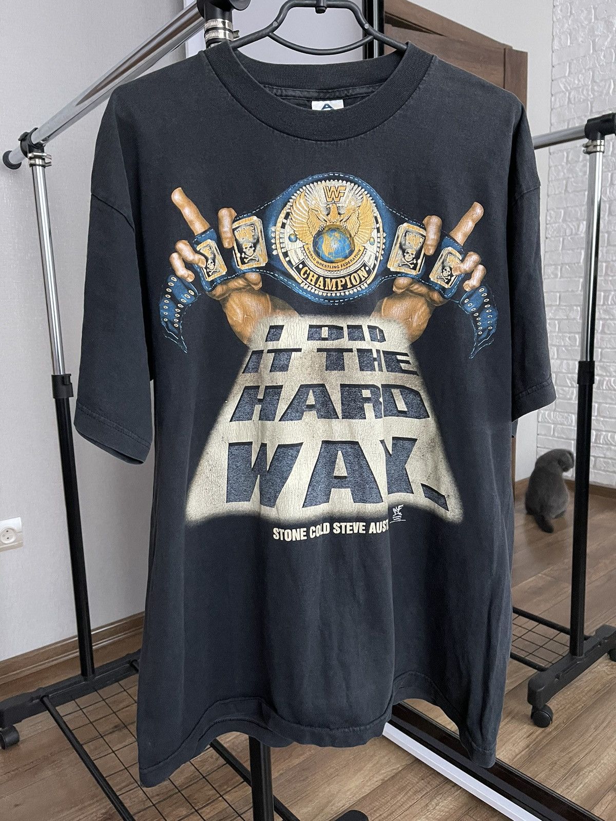 image of 1998 Stone Cold Steve Austin Vintage T-Shirt Tee Wrestling in Black, Men's (Size XL)