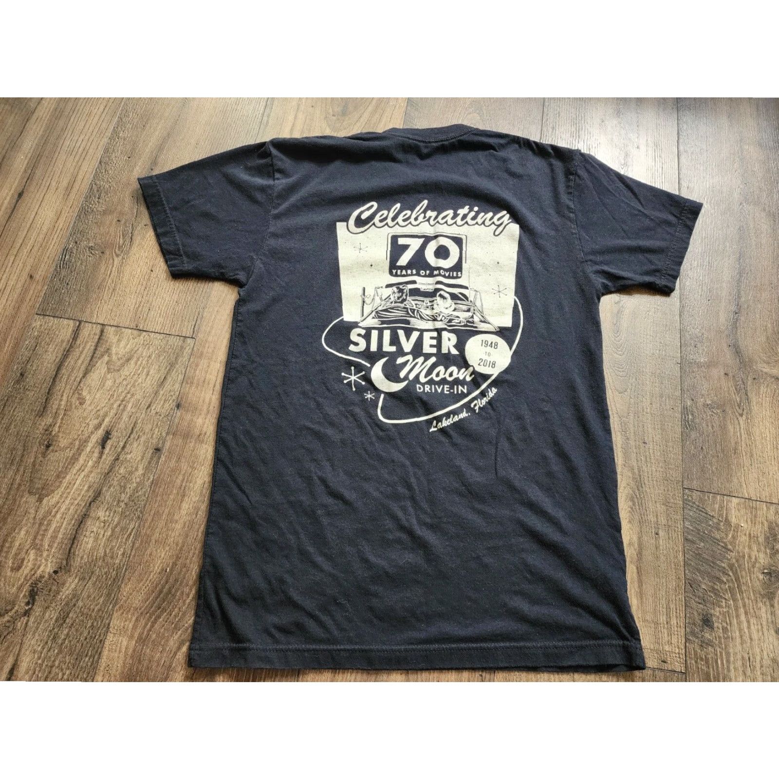 Next Level Next Level Black T Shirt Mens S Classic Fit Short Sleeve Double Sided Silver Moon Drive In Theater Lakeland FL Retro Design Size US S / EU 44-46 / 1 - 5 Thumbnail