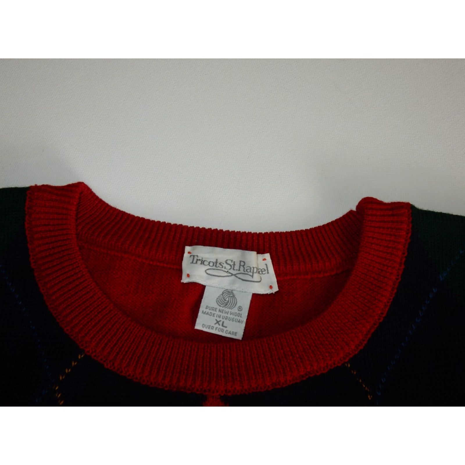 Vintage VINTAGE Tricots St Raphael Wool Sweater Men's XL Red Argyle 80s Pullover Size US XL / EU 56 / 4 - 4 Thumbnail