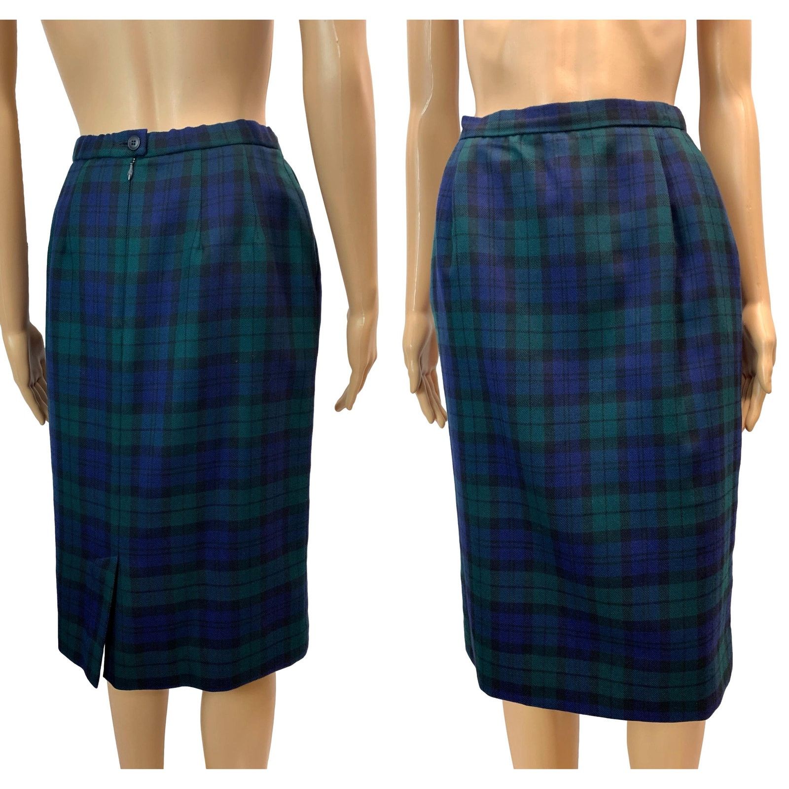 Pendleton × Vintage 80s Pendleton Blue & Green Tartan Plaid Straight Skirt 26" Size 26" / US 2 / IT 38 - 2 Thumbnail