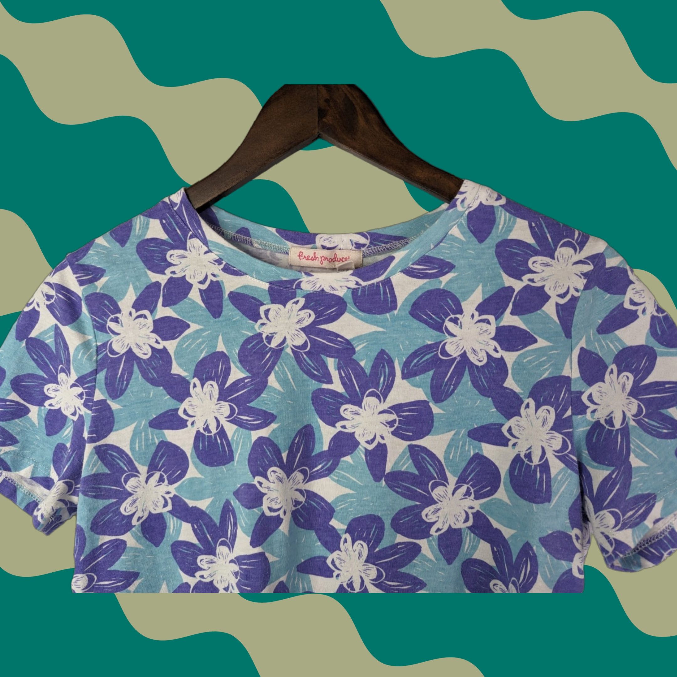 Gloverall Fresh Produce T-Shirt Floral All Over Graphic Scoop Neck Blue Cotton Tee Size M Women Size M / US 6-8 / IT 42-44 - 1 Thumbnail