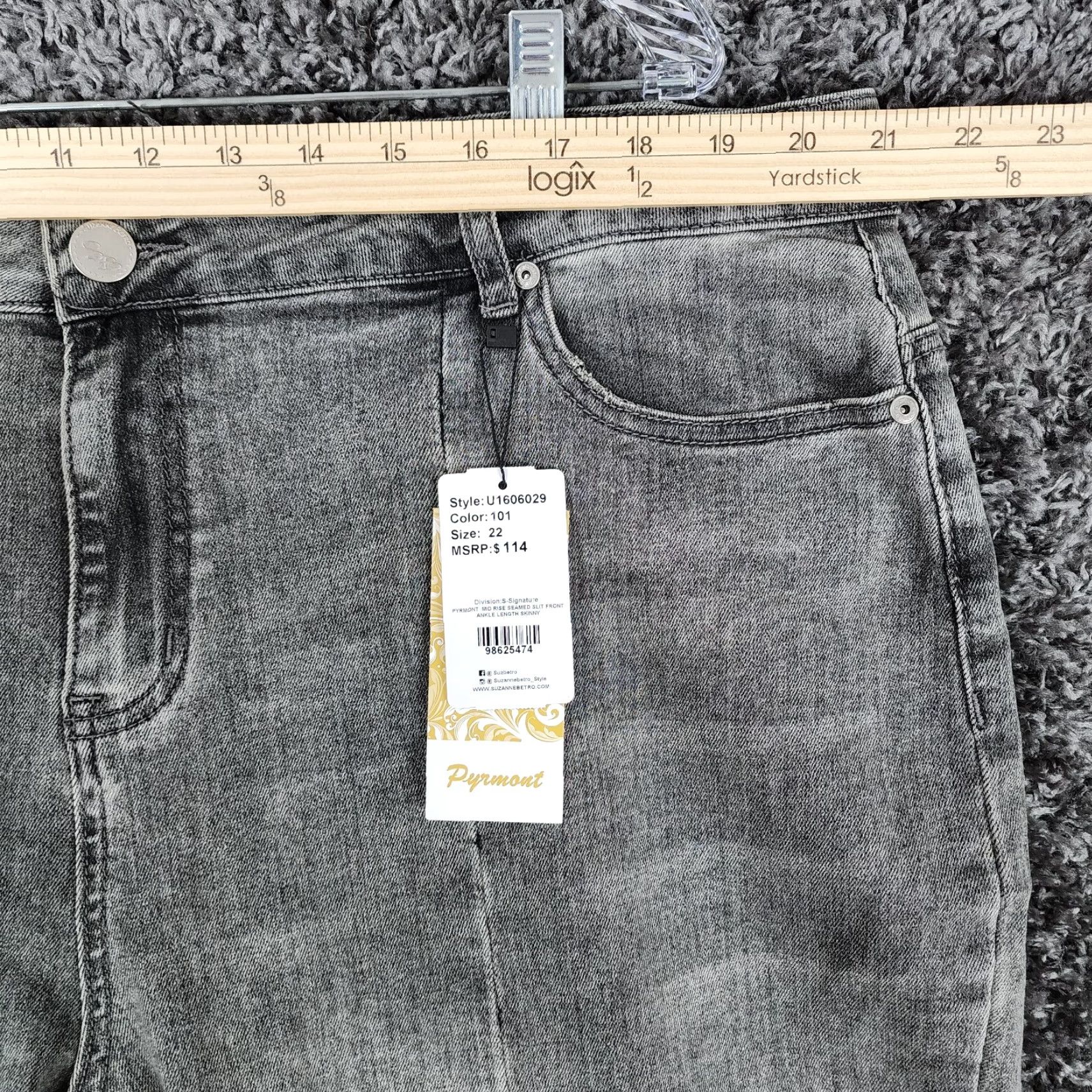 Vintage Suzanne Betro Jeans Women Size 22 Gray Mid Rise Seamed Slit Front Ankle Skinny Womens Size 40" / US 18 - 5 Thumbnail