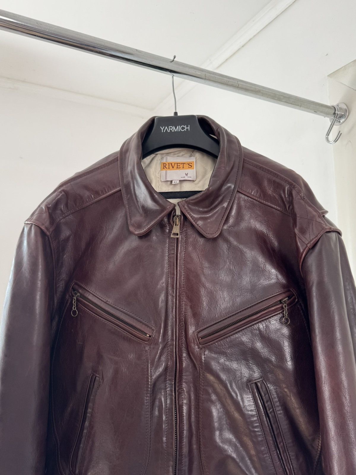 Vintage Vintage 1990 RIVETS BIKER LEATHER Jacket Deep Brown Size US XL / EU 56 / 4 - 6 Thumbnail