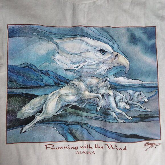 Other DS Vintage Running With The Wind Wolf Eagle Alaska T-Shirt Size US XL / EU 56 / 4 - 1 Thumbnail