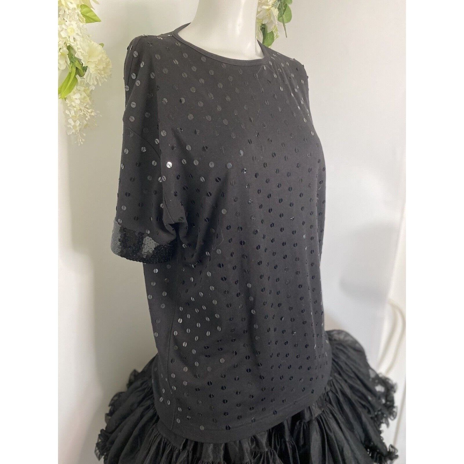 image of Vintage 1980S 1990S Gantos Black T Shirt Fully Sequined, Women's (Size Small)