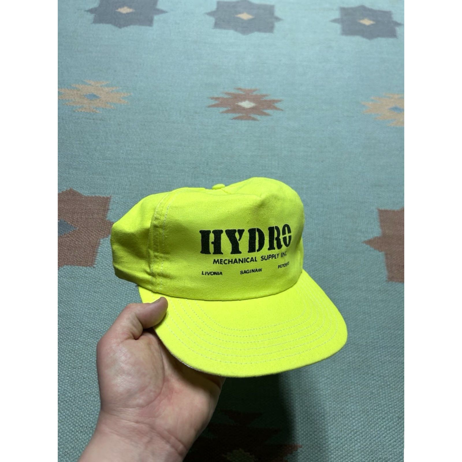 Vintage VINTAGE SnapBack hat cap hydro mechanical supply Michigan hi vis made in USA Mens Adjustable Yellow USA Snapback Size ONE SIZE - 2 Thumbnail