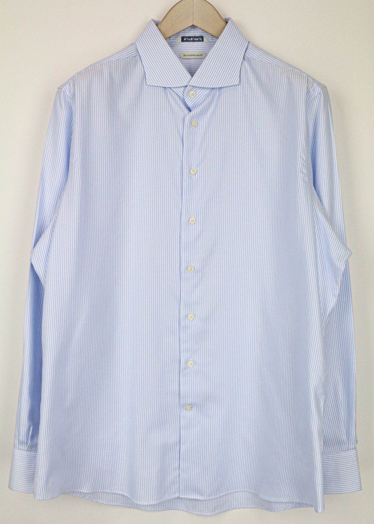 Suitsupply 46/18 Extra Slim Blue Cotton Striped Shirt 77026 Size 46R - 1 Thumbnail